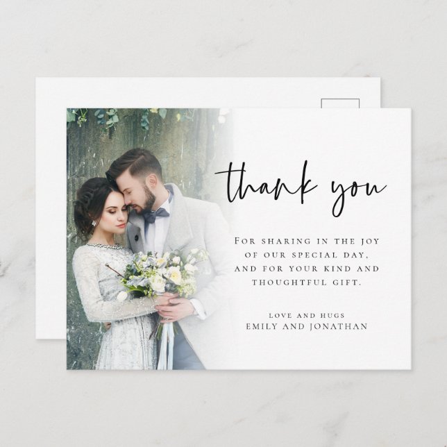Modern photo Script Wedding Thank You Holiday Post Postcard (Front/Back)