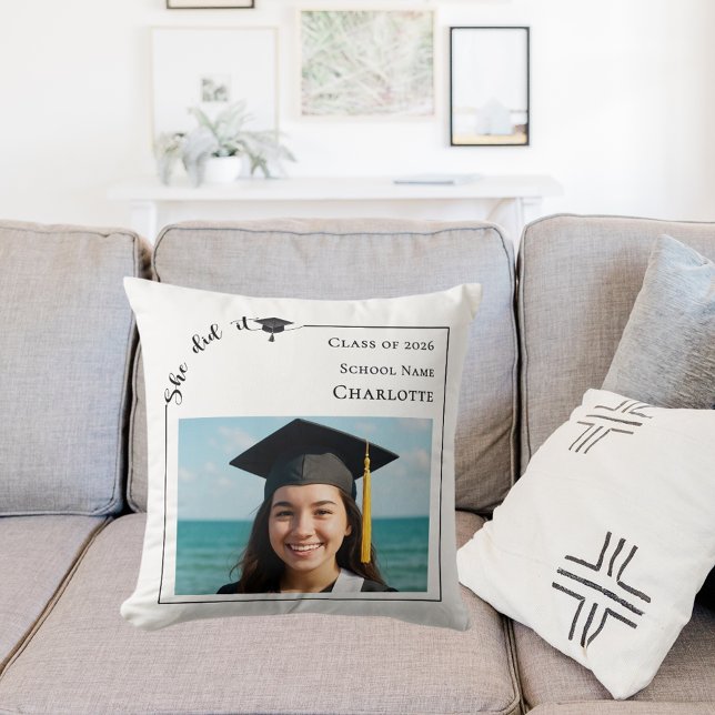 Modern photo She did it Graduate Cushion (Creator Uploaded)