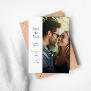 Modern Photo & Side Save the Date - White Invitation