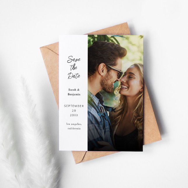 Modern Photo & Side Save the Date - White Invitation (Creator Uploaded)