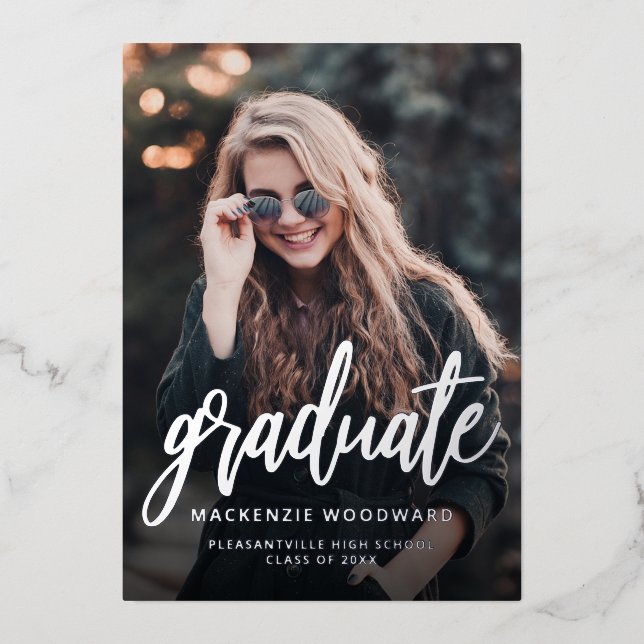 Modern Photo Silver Foil Graduation Announcement  (Front)
