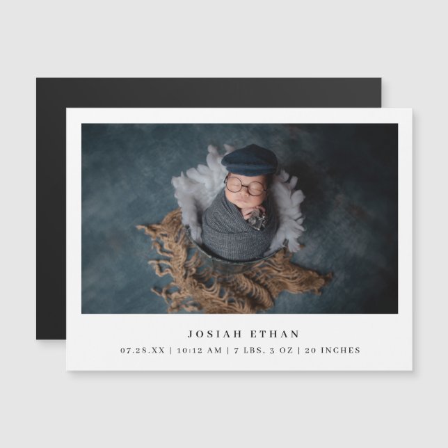 Modern Photo Simple Birth Announcement Magnet (Front/Back)