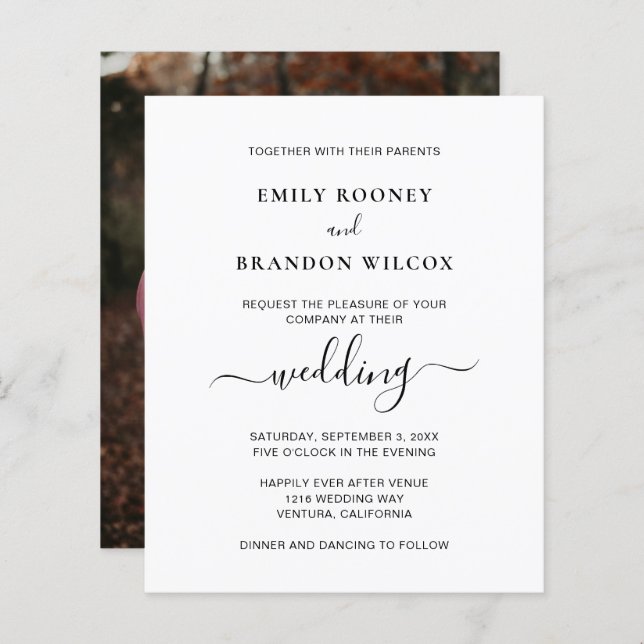 Modern Photo Simple Budget Wedding Invitation (Front/Back)