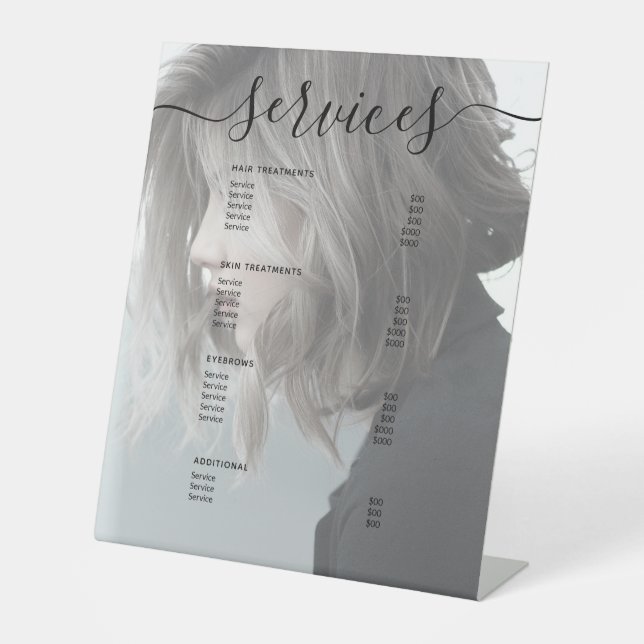 Modern Photo Simple Salon Service Menu Price List  Pedestal Sign (Front)
