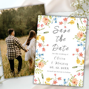 Modern Photo Simple Wildflowers White Save The Date