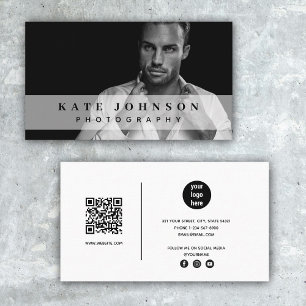 Modern Photo Social Media QR Code Business Logo Card