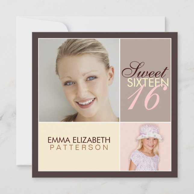Modern Photo Square Sweet Sixteen Birthday Party Invitation (Front)