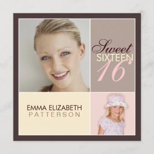 Modern Photo Square Sweet Sixteen Birthday Party Invitation