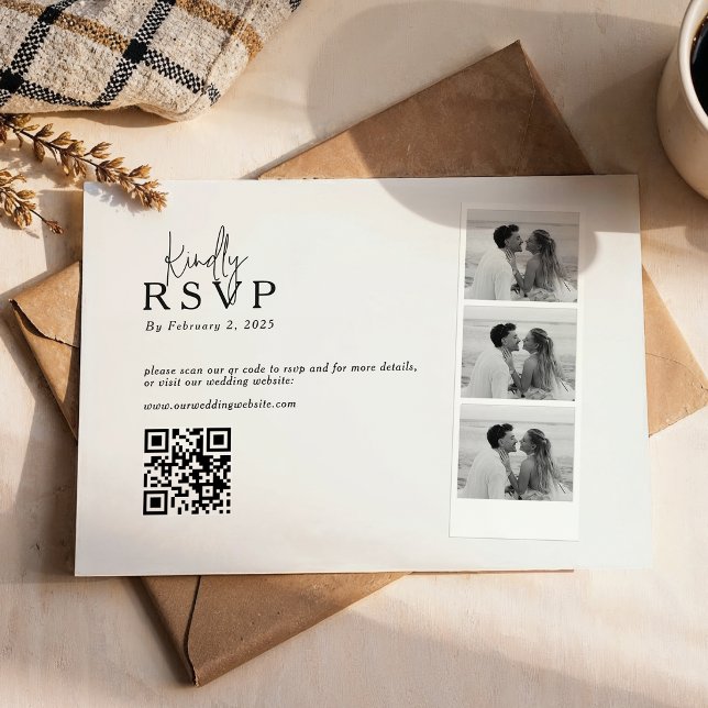 Modern Photo Strip Collage Qr Code Wedding RSVP Card (Creator Uploaded)