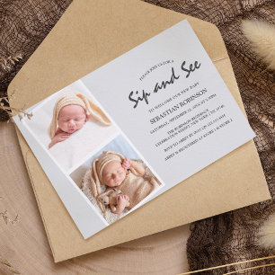 Modern Photo Strip Collage   Sip & see   New Baby  Invitation