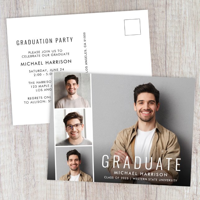 Modern Photo Strip Graduation Party Invitation Postcard (Creator Uploaded)