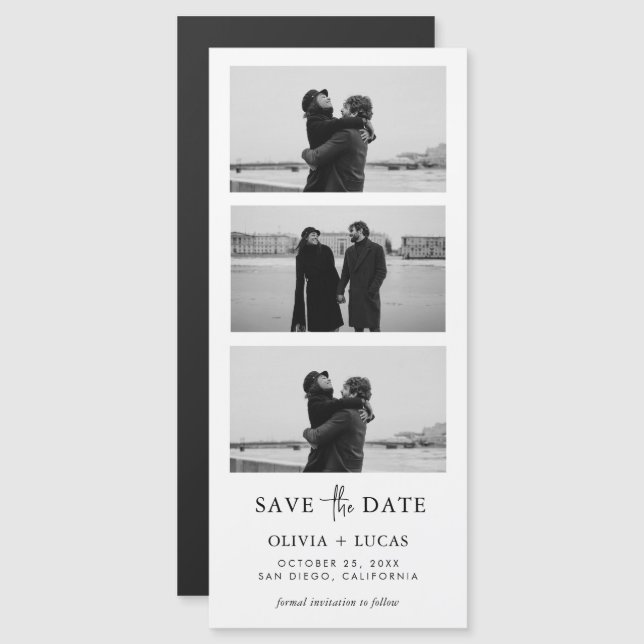 Modern Photo Strip Magnetic Wedding Save The Date (Front/Back)