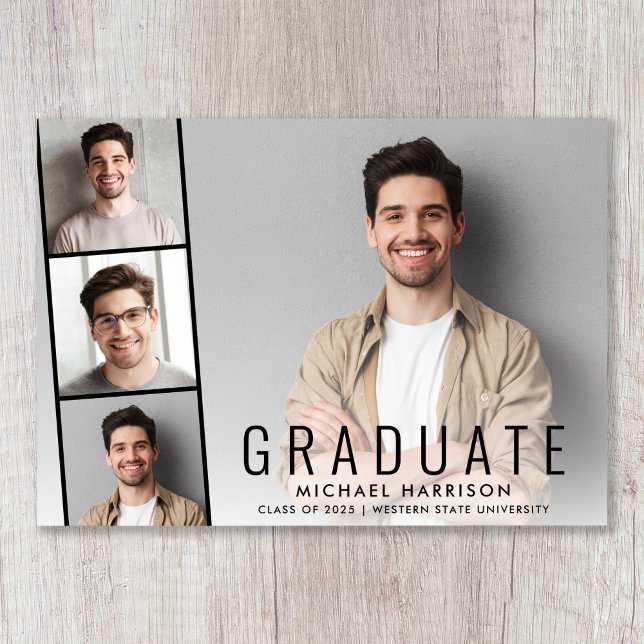 Modern Photo Strip Simple Graduation Announcement (Cherish the milestone: share your graduate's achievement with a custom photo graduation announcement)