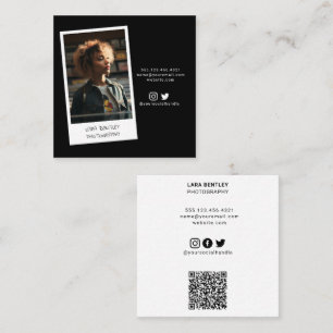 Modern photo stylist social media with QR code Square Business Card