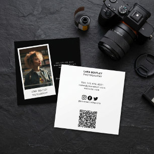 Modern photo stylist social media with QR code Square Business Card