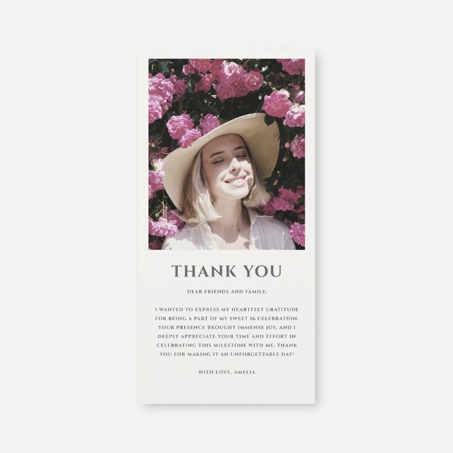 Modern Photo Sweet 16 Birthday Thank You Card (Creator Uploaded)