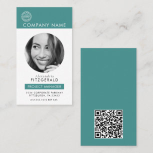 Modern Photo Teal Aqua QR Code  Business Card