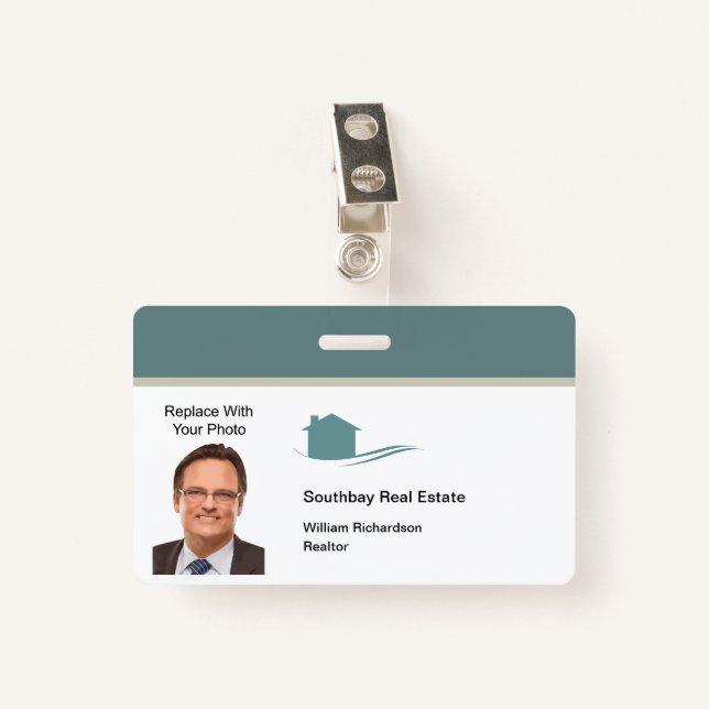 Modern Photo Template Real Estate Name ID Badge (Front with Clip)