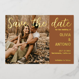 Modern Photo Terracotta QR Code Save the Date