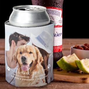 Modern Photo Thank You Dog Lover Pet Wedding Can Cooler