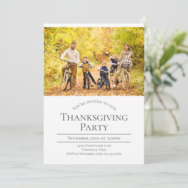 Modern Photo Thanksgiving Party Invitation (Standing Front)