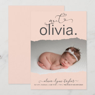 Modern Photo Torn Paper Frame Birth Announcement