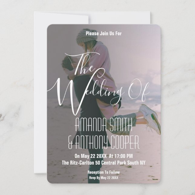 Modern Photo trendy white script  nvitation Invitation (Front)