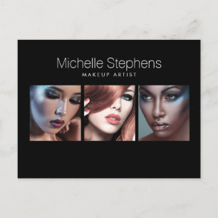 Modern Photo Trio for Makeup Artists Black Postcard