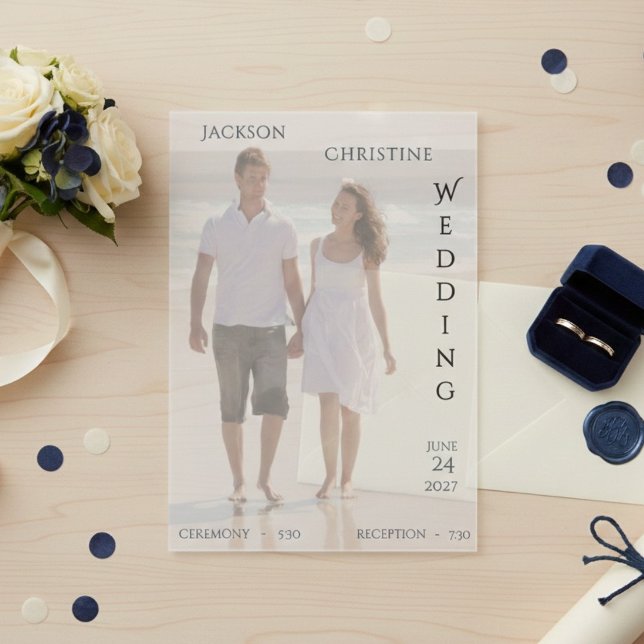 Modern Photo Typography Beach Wedding Acrylic Invitations (Creator Uploaded)