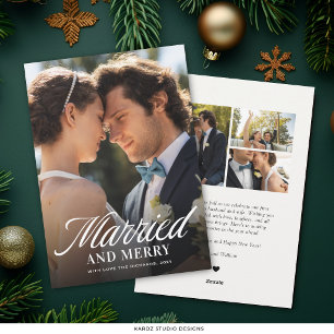 Modern Photo Typography Newlyweds Christmas Holiday Card