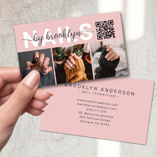 Modern Photo Typography QR Code Nail Artist Business Card