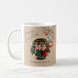 Modern Photo Watercolor Ornaments Christmas Beige Coffee Mug