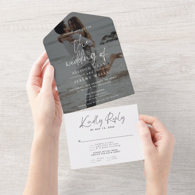 Modern Photo Wedding All in One Invitation (Tearaway)