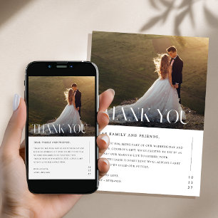 Modern Photo Wedding Black White Thank You Card