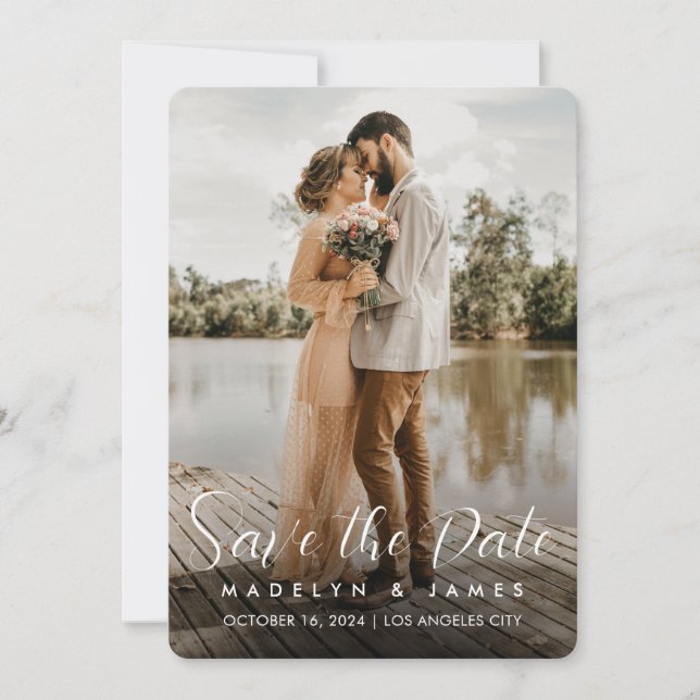 Modern Photo Wedding Brown Save Date Invitation (Front)