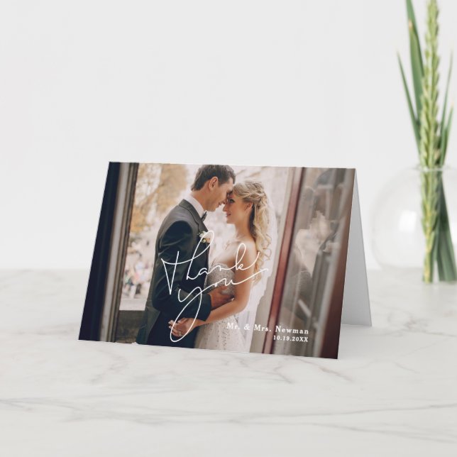Modern Photo Wedding Calligraphy Script  Thank You Card (Front)