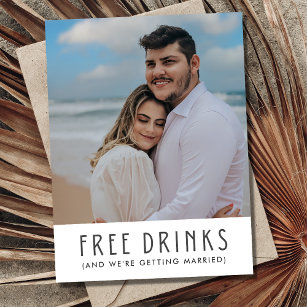 Modern Photo Wedding Free Drinks Save the Date  Announcement Postcard