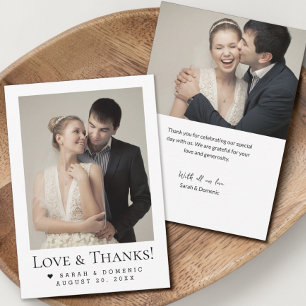 Modern Photo Wedding Heart Love & Thanks Thank You Card