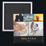 Modern Photo Wedding Honeymoon Travel Keepsake Magnet<br><div class="desc">This wedding and honeymoon keepsake magnet is perfect for the modern couple with lots of photos! What a great way to remember the ceremony, reception, and honeymoon travels? The front of the magnet is divided into 5 sections. You can replace the photos shown with your own. The first names of...</div>