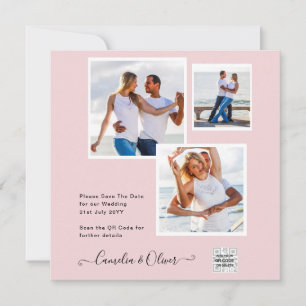 Modern PHOTO Wedding Invite QR CODE RSVP BlushPINK