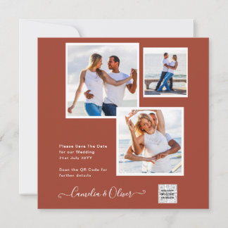 Modern PHOTO Wedding Invite QR CODE RSVP Cinnamon