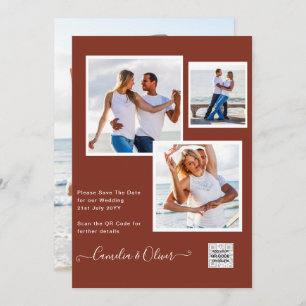 Modern PHOTO Wedding Invite QR CODE RSVP Cinnamon