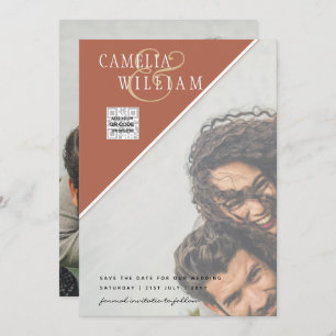 Modern PHOTO Wedding Invite QR CODE RSVP Cinnamon