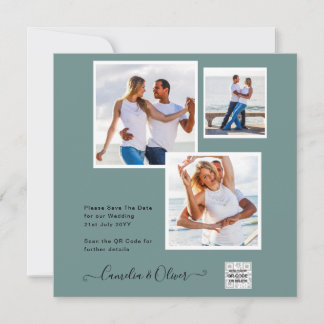 Modern PHOTO Wedding Invite QR CODE Rsvp Green