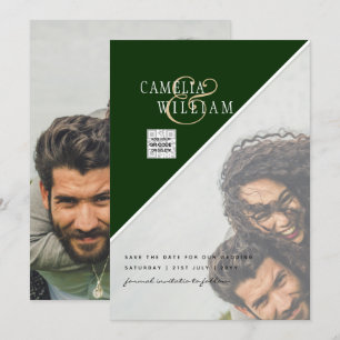 Modern PHOTO Wedding Invite QR CODE Rsvp Green