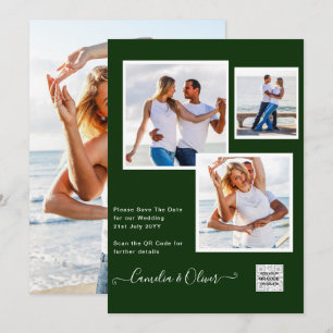 Modern PHOTO Wedding Invite QR CODE Rsvp Green