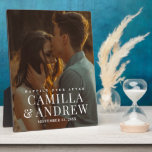 Modern Photo Wedding Keepsake Plaque<br><div class="desc">This wedding keepsake plaque features couple's wedding photo and large overlay type. Click the edit button to customise this design.</div>