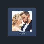 Modern photo wedding personalised est. in canvas print<br><div class="desc">Modern simple torn edges burgundy effect photo wedding personalised established in gift.</div>