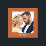 Modern photo wedding personalised est. in canvas print<br><div class="desc">Modern simple torn edges rust photo wedding personalised established in gift.</div>