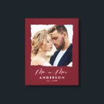 Modern photo wedding personalised Mr and Mrs Canvas Print<br><div class="desc">Modern simple torn edges burgundy photo Mr and Mrswedding personalised established in gift.</div>